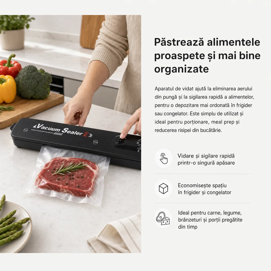 Aparat de Vidat Alimente Vacuum Sealer Pro™ – Vidare și Sigilare cu Un Buton